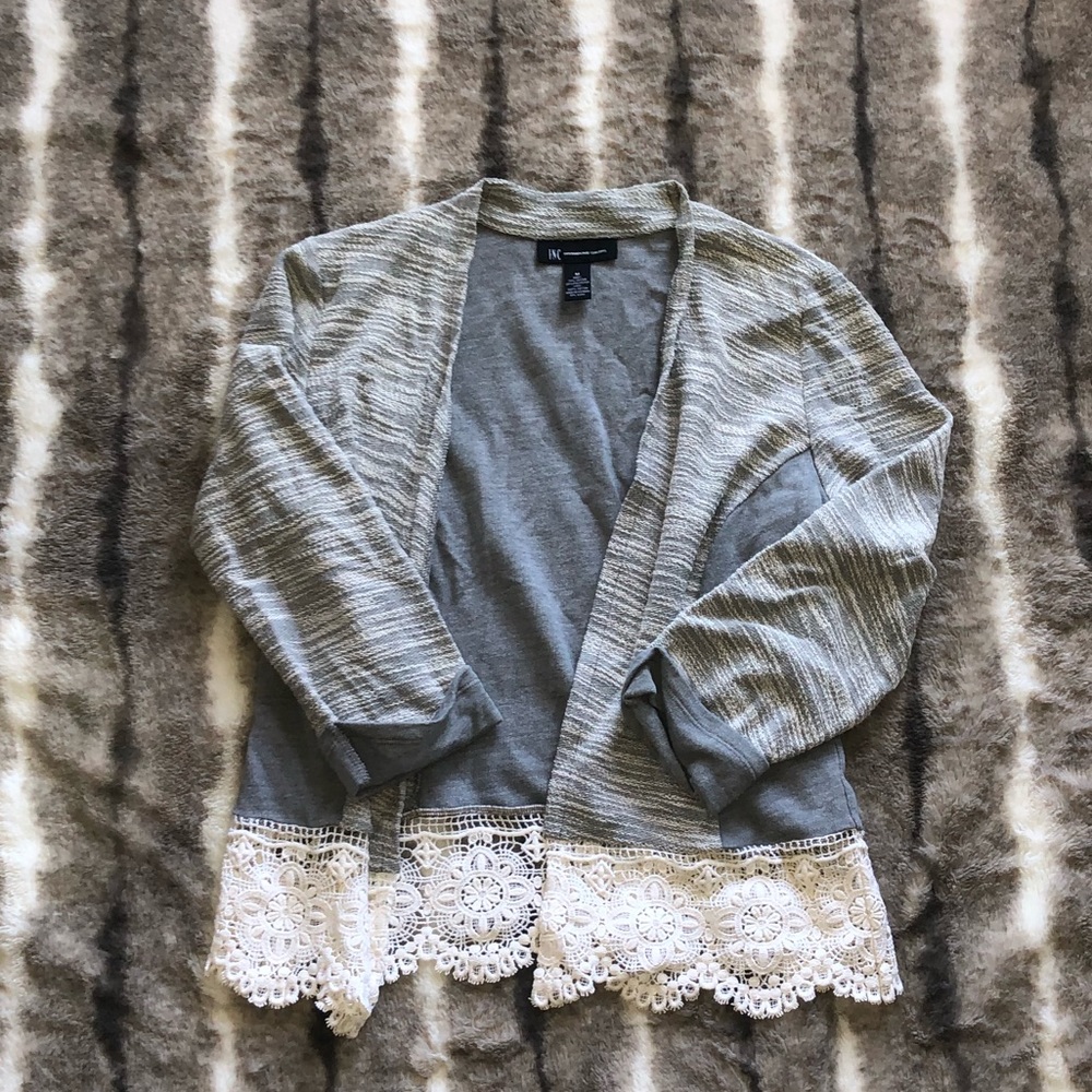 - INC International Concepts gray cotton blend lightweight lace trimmed ca…